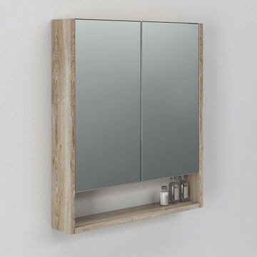 Bathroom mirror cabinet with 2 doors and shelf oak w60cmxd17cmxh75cn