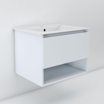 Wall hung bathroom cabinet with 1 drawer and shelf iceburg white w61cmxd47cmxh45cm
