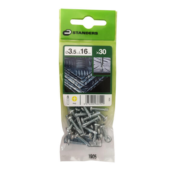 V24 SELF-DRILLING SCREW PAN PH STEEL WZP+CR3 3.5X16 30PCS,P1