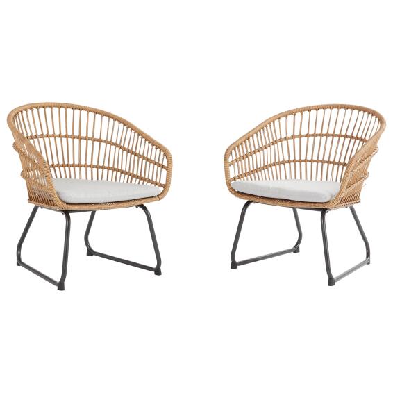 Naterial Timea Fix Wicker & Steel Balcony Armchairs 2 Piece Natural ...