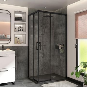 Shower door corner Entry rectangular Remix black with clear glass 70x100x195cm