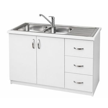 TAT Double Bowl Sink kitchen Unit Cabinet with 3drawers 1200mm White