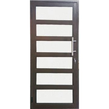 Aluminium door bronze 6 horizontal panel reflective glass right hand opening W900 x H2100MM