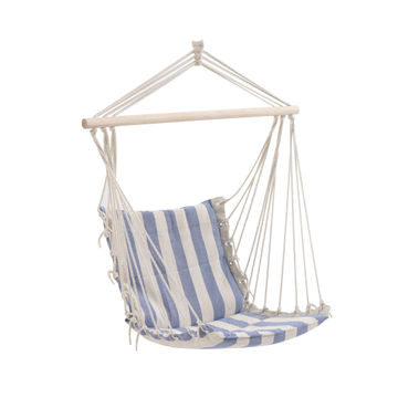 Marina Wood & Poly-Cotton Hanging Chair Blue & White Stripe W90cmxD110cm