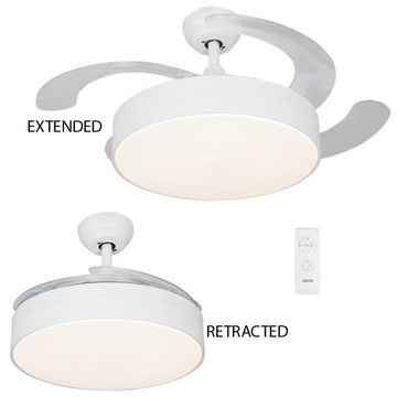 BRIGHTSTAR Ceiling Fan with LED Light Retractable Blades White