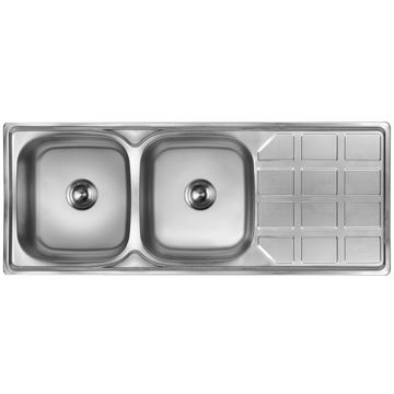 Cam Africa Kitchen Sink Double Bowl Single Drainer Stainless Steel Anti Scratch L120Cm X W48Cm Dc/As1248Cl/Deb