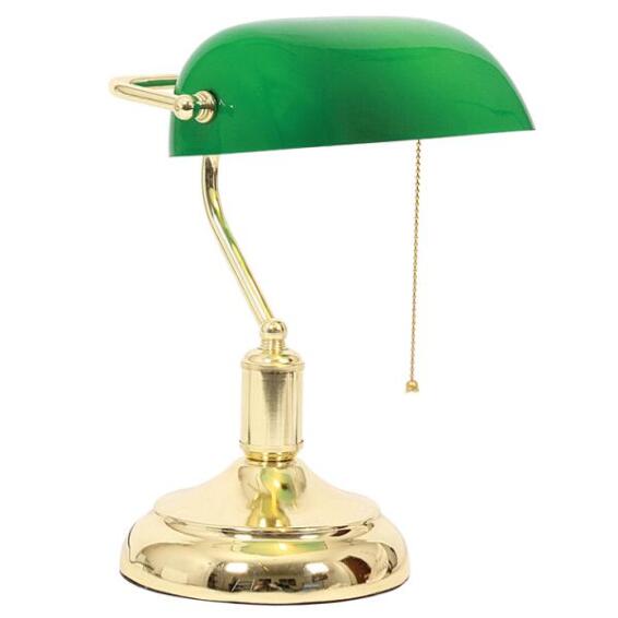 Table lamp bankers with pull switch green