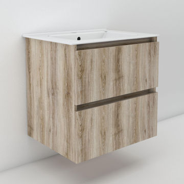 Wall hung bathroom cabinet with 2 drawers oak w61cmxd47cmxh56cm
