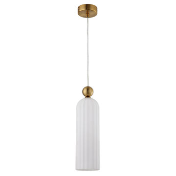Metal pendant white fluted glass 100mm