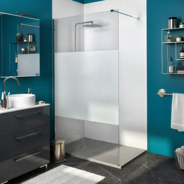 Sensea Shower Screen And Arm Remix Silver With Privacy Glass W90cmxD0.8cmxH200cm