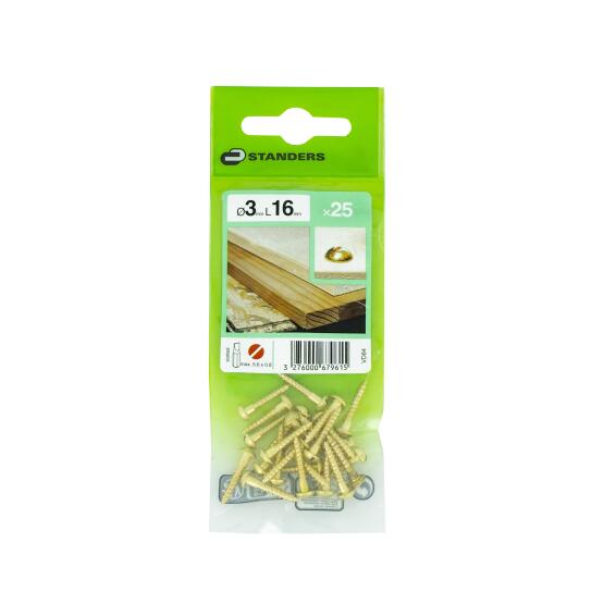 WOODSCREW ROUND SLOTTED BRASS 3X16 25P