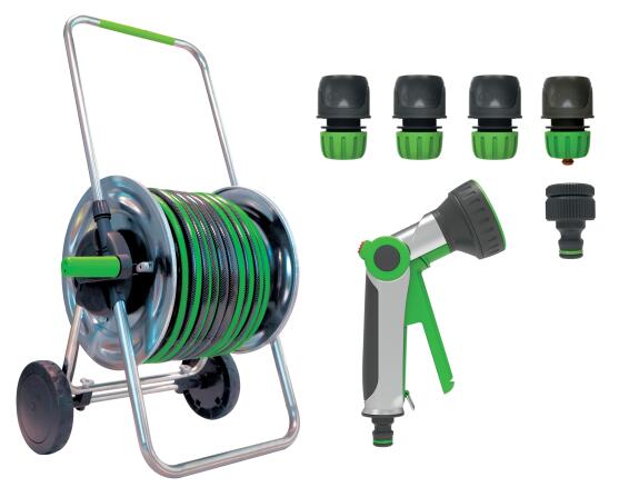Geolia expandable metal hose reel + hose set 12.5mm x 35m