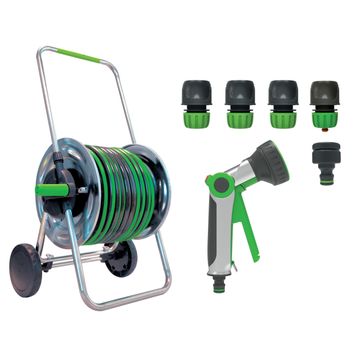 Geolia expandable metal hose reel + hose set 12.5mm x 35m