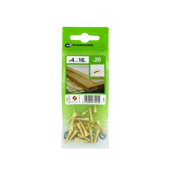 VD81 WOODSCREW COUNTERSUNK HEAD SLOTTED DRIVE SOLID BRASS 4X16 - 20 PIECES