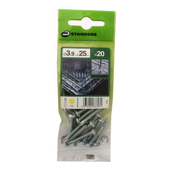 V24 SELF-DRILLING SCREW PAN PH STEEL WZP+CR3 3.9X25 20PCS,P1