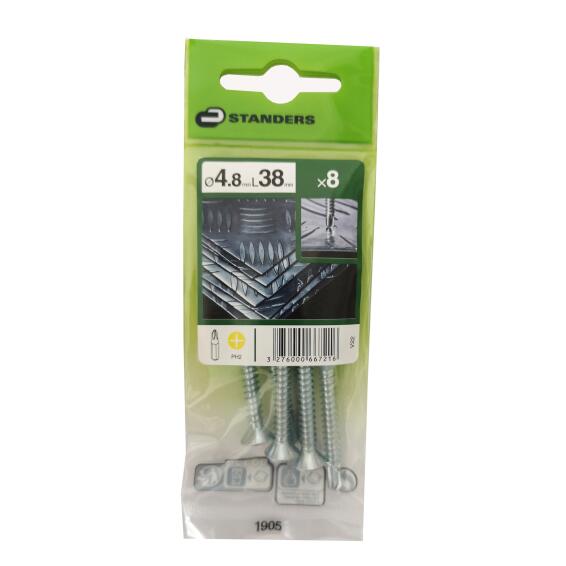 V22 SELF-DRILLING SCREW CS PH STEEL WZP+CR3 4.8X38 8PCS, P1