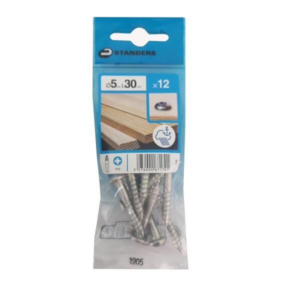 WOOD SCREW ROUND HEAD POZIDRIVE, STAINLESS STEEL 316 A4, 5X30, 12PCS, P1
