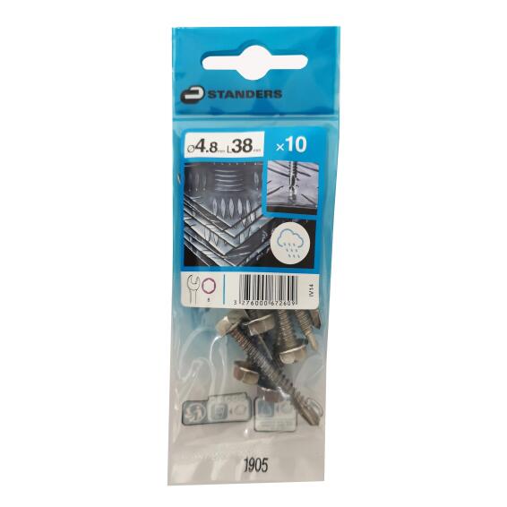 SELF-DRILLING TAPPING SCREW HEXAGON HEAD, STAINLESS STEEL C1, 4.8X38, 10PCS, P1