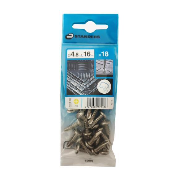 SELF-DRILLING TAPPING SCREW PAN HEAD PH, STAINLESS STEEL C1, 4.8X16=18PCS, P1