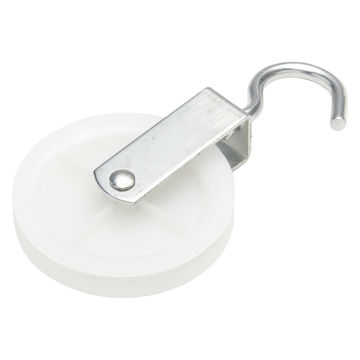 Hoist pulley with rotating hook nylon wheel 75mm 50kg for 8mm cord standers