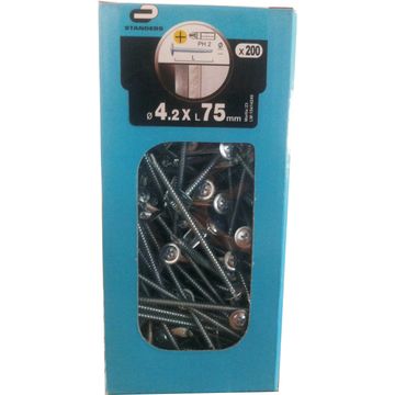 Self-drilling screws truss head pozidriv2 4.2x75mm 200pc box standers