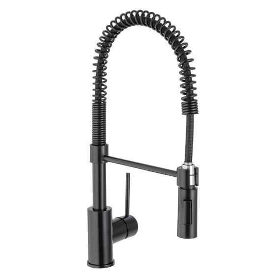 Delinia Thomas Spring Neck Kitchen Mixer Tap Black H46Cm Spout Reach 27Cm