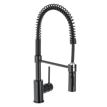 Delinia Thomas Spring Neck Kitchen Mixer Tap Black H46Cm Spout Reach 27Cm