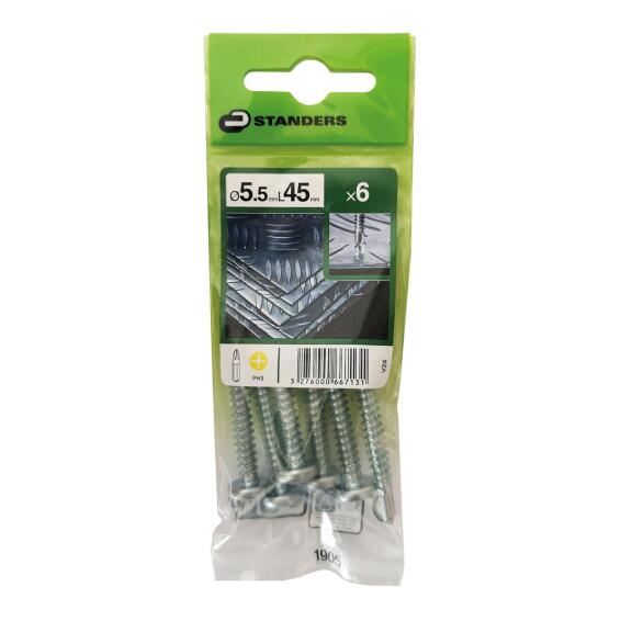 V24 SELF-DRILLING SCREW PAN PH STEEL WZP+CR3 5.5X45 6PCS,P1