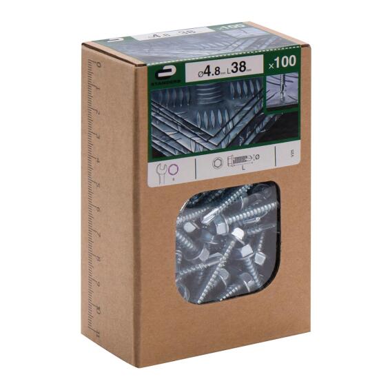 V25 SELF-DRILLING SCREW HEX STEEL WZP+CR3 4.8X38 100PCS, D1