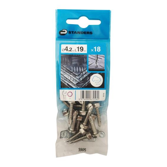 SELF-DRILLING TAPPING SCREW HEXAGON HEAD, STAINLESS STEEL C1, 4.2X19, 18PCS, P1