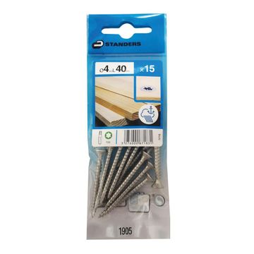 CHIPBOARD SCREW FLAT COUNTERSUNK TORX DRIVE, WITH 6 RIBS,TYPE17,STAINLESS STEEL 316 A4, 4X40, 15PCS, P1