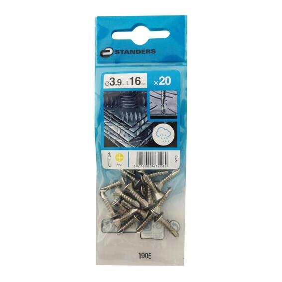 SELF-DRILLING TAPPING SCREW FLAT COUNTERSUNK PH, STAINLESS STEEL C1, 3.9X16=20PCS, P1