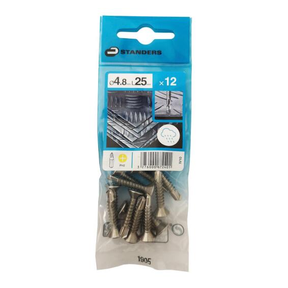 SELF-DRILLING TAPPING SCREW FLAT COUNTERSUNK PH, STAINLESS STEEL C1, 4.8X25=12PCS, P1
