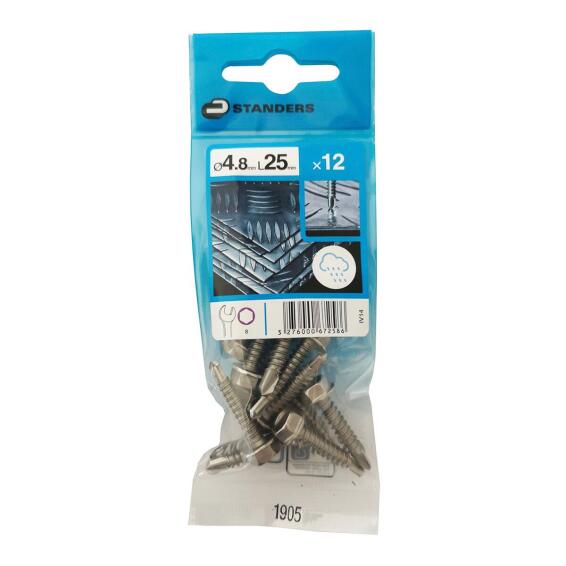 SELF-DRILLING TAPPING SCREW HEXAGON HEAD, STAINLESS STEEL C1, 4.8X25, 12PCS, P1