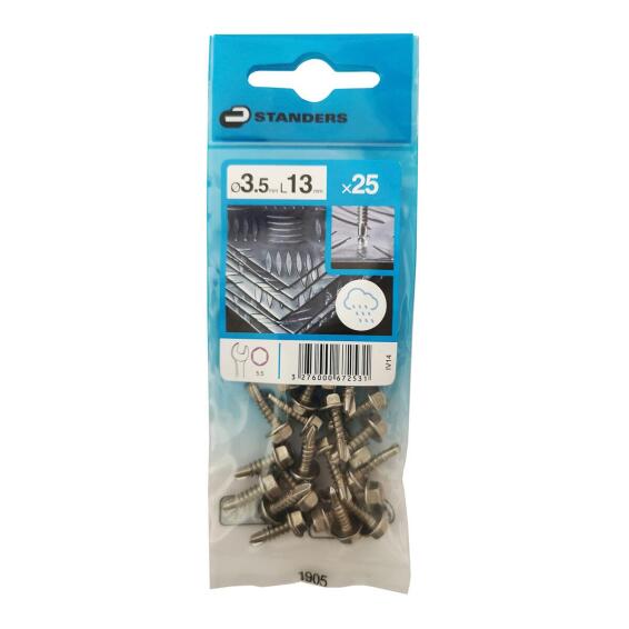 SELF-DRILLING TAPPING SCREW HEXAGON HEAD, STAINLESS STEEL C1, 3.5X13, 25PCS, P1
