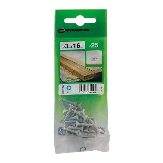 CHIPBARD SCREW FLAT COUNTERSUNK POZIDRIVE W/ 6 RIBS TYPE 17, STEEL WZP+CR3 WHITE PAINT, 3X16, 25P