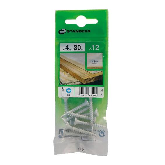 CHIPBOARDSCREW STEEL+WHITEPAINT4X30 12P