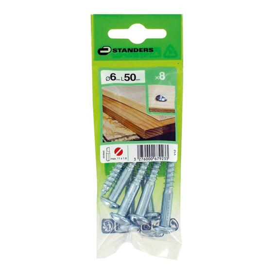 V12 WOODSCREW ROUND HEAD SLOTTED DRIVE STEEL WHITE ZINC PLATED FREE FROM CHROMIUM-VI 6X50 - 8 PIECES