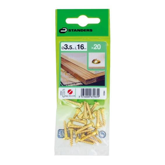 VD84 WOODSCREW ROUND HEAD SLOTTED DRIVE SOLID BRASS 3,5X16 - 20 PIECES