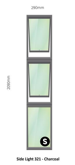 Aluminium side light charcoal 2 vent W300MM x H2100MM
