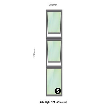 Aluminium side light charcoal 2 vent W300MM x H2100MM