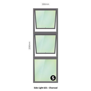 Aluminium side light charcoal 2 vent W600MM x H2100MM