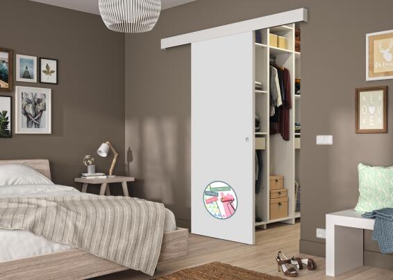 Interior Sliding Door kit with sliding mechanism MDF Prefinished White-w830xh2040mm