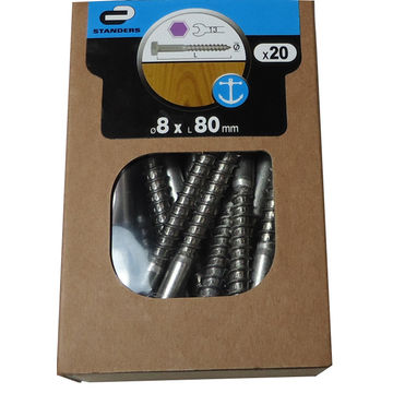 Coach screws hex head 8x80mm 20pc standers
