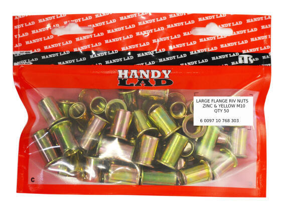Rivnuts large flange zinc and yellow M10 50pc handy lad