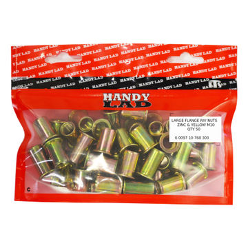 Rivnuts large flange zinc and yellow M10 50pc handy lad