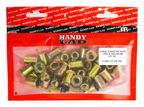 Rivnuts large flange zinc and yellow M8 50pc handy lad