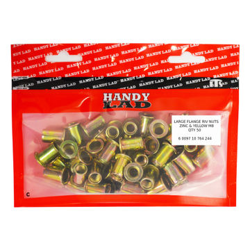 Rivnuts large flange zinc and yellow M8 50pc handy lad