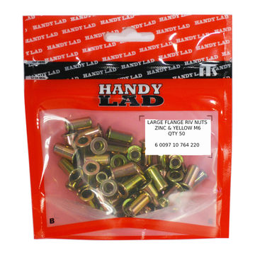 Rivnuts large flange zinc and yellow M6 50pc handy lad