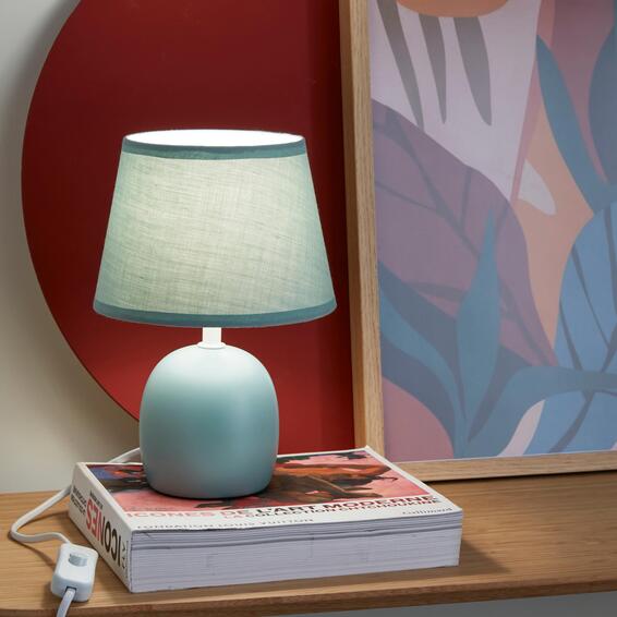 Inspire Poki Table Lamp Ceramic & Green Fabric